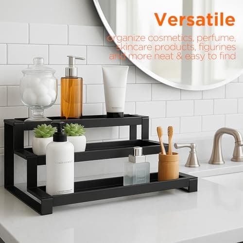 3-Tier Spice Rack Organizer for Kitchen Cabinet or Pantry, 16"-29" Expandable Spice Organization Shelf, Seasoning Organizer, Metal Display Shelf, Slip-Resistant Design for Jars and Bottles, Black 6