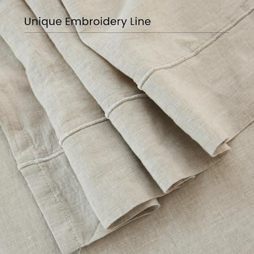King Linens 100% French Linen Pillowcases with Embroidery - Pack of 2 - Washed Solid Color Natural Flax Soft Breathable - Linen, 20'' x 30'' 6