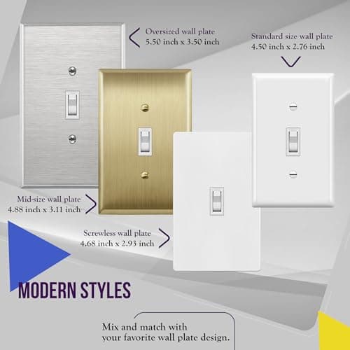 ENERLITES Toggle Light Wall Plate Bundle, Single Pole Electrical Switch, 15A 120-277V, Grounding Screw, Residential Grade, UL Listed, 88115-WWP-5PCS, White (5 Pack) 6