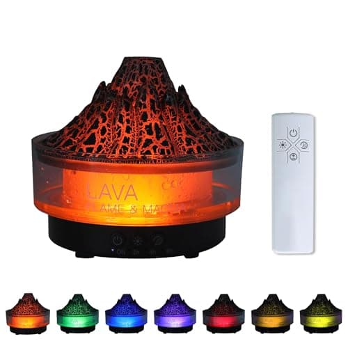 WIOSOUL Volcano Humidifier 7-Color LED Light Quiet Ultrasonic Air Humidifier with Flame & Volcano 2 Mist Mode for Bedroom Home, Office, Remote Control