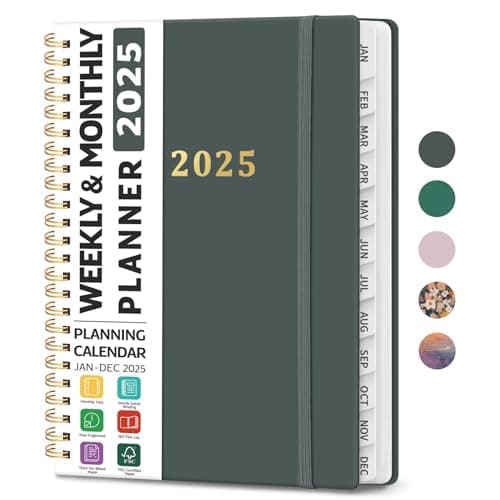 2025 Planner - Weekly and Monthly Planner, Jan 2025 to Dec 2025, Hardcover 2025 Calendar Planner Book with Monthly Tabs, Inner Pocket, Ideal for Office Home School Supplies - A5 (6.3" x 8.5"), Deep Gray
