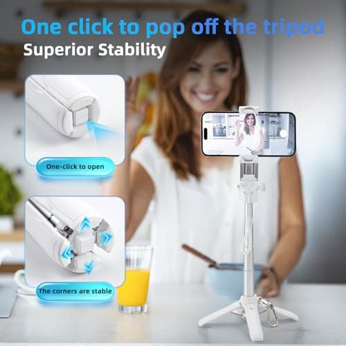 MQOUNY for Magsafe Tripod Stand for iPhone,Portable Pocket Size Selfie Stick with Rechargeable Remote and Metal Ring,Extendable Detachable Cell Phone Tripod Compatible with iPhone/Android (White) 5