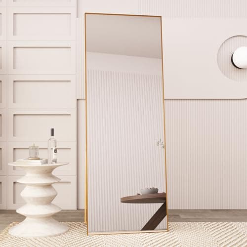 Beauty4U 65" x 24" Full Length Mirror with Stand, Gold Wall Mounting Full Body Mirror, Metal Frame Full-Length Tempered Mirror for Living Room, Bedroom 7