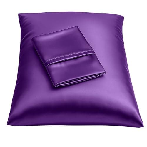 BLISSFORD Purple Satin Pillowcase with Zipper, for Hair and Skin Care, Feels Soft and Cool Like a Silk Pillowcase, Satin Pillow Cases 2 Pack, Slik Pillow Cover, Grape/Purple, Standard - Set of 2