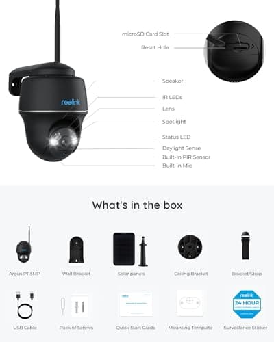 REOLINK 5MP Security Camera System Wireless Outdoor, Pan Tilt Battery Solar Cam with 2.4/5GHz Dual-Band WiFi, Smart Detection, Time Lapse, Home Hub Compatible, Argus PT + Solar Panel (Black) 9