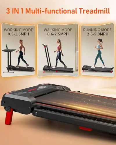 Walking Pad Treadmill, Anylife Incline Walking Pads Under Desk 330lb Capacity, 2.6HP Portable Treadmills for Home, Compact Treadmill Small Running Pad with LED Display, Remote Control, Dark Red 8