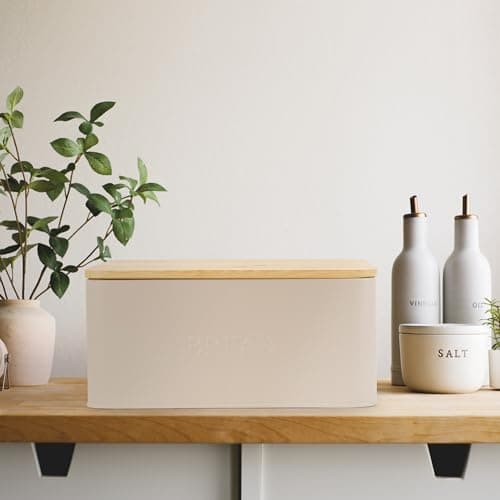 ZICOTO Beautiful Bread Box With Wooden Lid For Your Kitchen Countertop - Spacious Container Perfectly Stores Your Homemade Bread, English Muffins & Bagels - Quality Cutting Board Lid Keeps Loaf Fresh 7