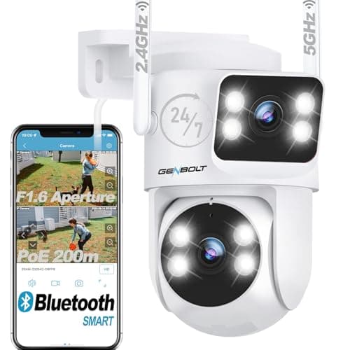 GENBOLT PTZ WiFi Security Camera Outdoor with Dual Lens, CCTV Surveillance with Dual View, Cloud Storage Upgraded with Color Night, Auto Tracking Humanoid Detection [DC&PoE]