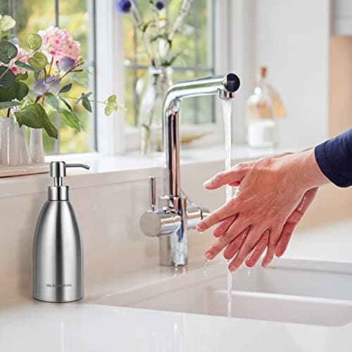 BEAUTURAL Stainless Steel Countertop Soap Dispenser 15.2 Oz, Rust-Proof Liquid Soap Pump Bottle for Kitchen, Bathroom and Countertop Hand Dish Lotion[Upgraded Version] 7