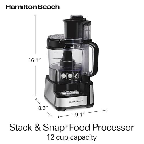 Hamilton Beach Stack & Snap Food Processor and Vegetable Chopper, BPA Free, Stainless Steel Blades, 12 Cup Bowl, 2-Speed 450 Watt Motor, Black (70725A) 8