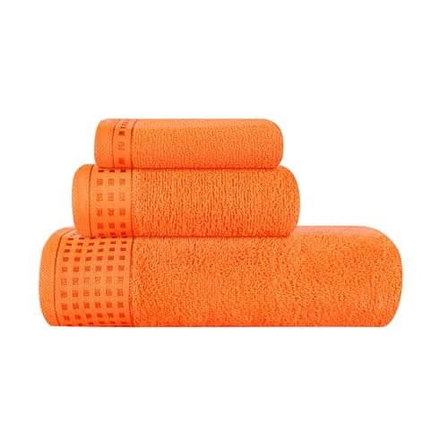 GLAMBURG Ultra Soft 3 Pack Cotton Towel Set, Contains a Bath Towel 28x55 inch, a Hand Towel 16x24 inch & a Wash Coth 12x12 inch, Ideal Everyday use, Compact & Lightweight - Orange