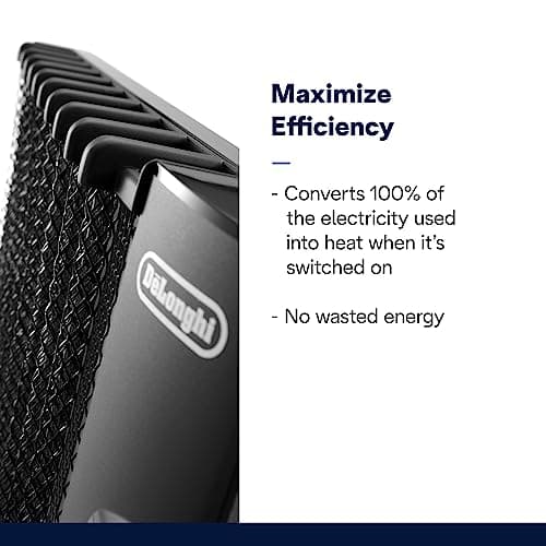 DeLonghi Mica Panel Space Heater, 1500W quiet electric space heater for indoor use, adjustable thermostat, freestanding/ easy wall mount, full room heating with built-in safety features, HMP1500 Black 3