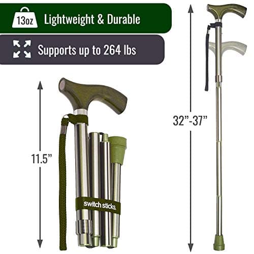 Switch Sticks Walking Cane for Men or Women, Foldable and Adjustable from 32-37 Inches, FSA and HSA Eligible, Huntington 4