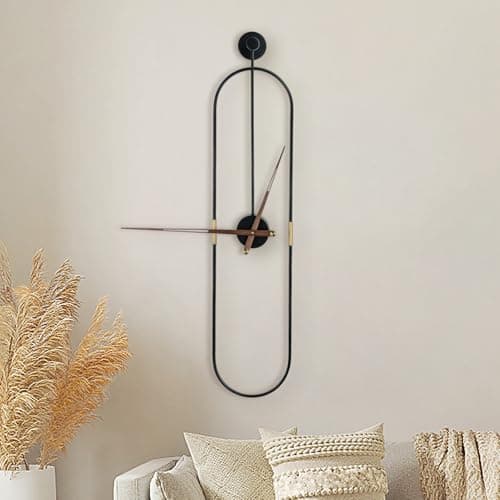 DRELIFAM Modern Oval Wall Clock Large Wall Clock with Walnut Pointers for Living Room Home Decor Bedroom Kitchen Office (Oval Black, Large)