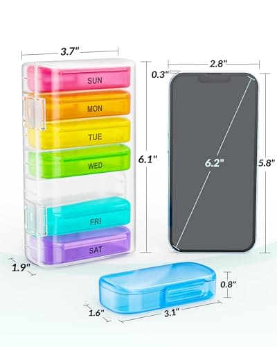 ZIKEE 7 Packs Extra Large Pill Organizer, Portable Pill Box 7 Day for Pocket, Purse, Weekly Pill Case with Dual-Protection Design, Pill Container for Medication, Vitamin, Fish Oil, Supplement 7
