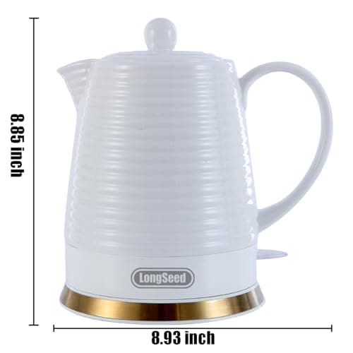 LONGSEED 1.26 Quarts Ceramic Electric Kettle with Infuser & Cups Kit, Boil Water Teapot, Boil-Dry Protection Auto Shut-off, Detachable Swivel Base, 1000W Fast Boiling for Tea and Coffee 8