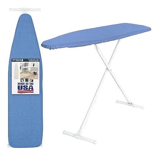 Full Size Ironing Board with Cover & Pad – Made in USA by Seymour Home Products Adjustable Steel T-Legs, 35" High Perforated Top for Steam Durable Iron Board for Home, Laundry Room (Dark Blue)