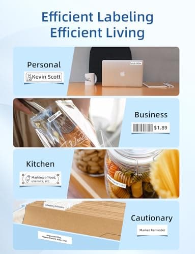 Makeid L1 Label Maker Machine with Tape - Portable & Rechargeable Label Makers Compatible with 9 12 16mm Waterproof Tape - Mini Bluetooth Labeler for Organizing Office Home School 6