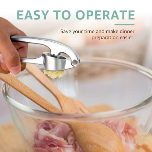 Garlic Press Crusher & Mincer – Easy Squeeze Ergonomic Handle, Heavy Duty Zinc Alloy, Dishwasher Safe, Includes Peeler & Cleaning Brush – Garlic Ginger Crusher Tool (Silver) 6