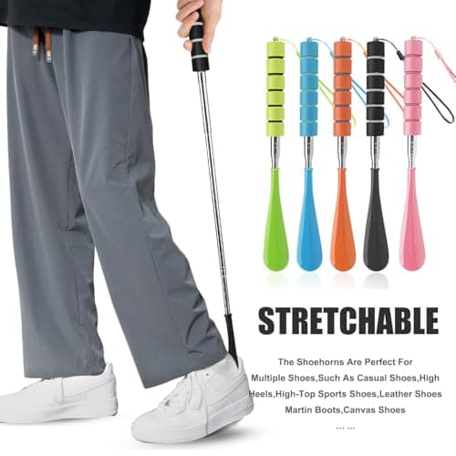 Ralleyfun Shoe Horn Long Handle Retractable Telescopic Metal Shoehorn Foldable Shoe Horn Shoe Puller Adjustable Shoe Aids Extendable (Blue) 7