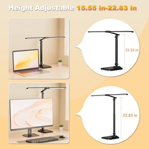CHARYJOD LED Desk Lamp for Office Home, Height Adjustable Architect Desk Light with USB Adapter, Stepless Dimming Desk Lamp Light for Reading, Study, Workbench 6