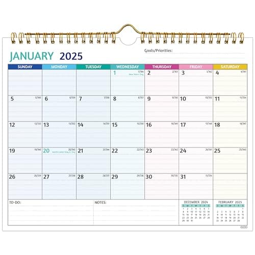 Wall Calendar 2025-2026 – 2 Year Calendar 2025-2026, 11 x 8.5 In, Jan 2025 - Dec 2026, 2025 Calendar 24 Months, Small Monthly Calendar 2025, with Ruled Blocks, Thick Paper, Holidays, To-dos ＆ Notes
