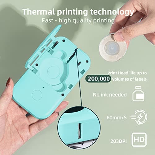Phomemo Label Maker Machine with Tape, D30 Mini Bluetooth Label Printer, Versatile App with with 1000+ Symbols and 60+ Borders, Portable Label Maker for School Supplies, Home, Office, Green 7