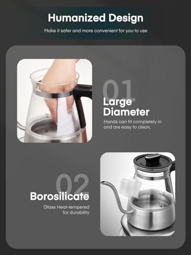 Aiheal Gooseneck Electric Kettle, Glass Electric Tea Kettle with 4 Temperature Control Presets and Keep Warm Function, Pour Over Kettle for Coffee and Tea, Hot Water Boiler, Quick Heating, 1200W/0.8L 7