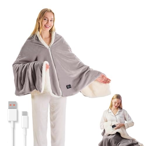 Portable Heated Blanket, 70"x 30" USB Heated Blanket, 3 Heat Settings ＆ 18W Heated, Machine Washable, Grey (Battery not Include)