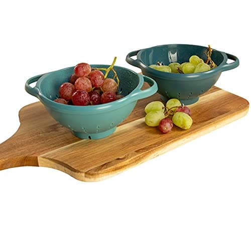 Crisp 2-Piece Mini Colander Berry Baskets With Handles - Food Strainers For Kitchen - Small Colander For Berries & Grape - Dishwasher Safe Berry Strainer - Made in the USA - Prussian Blue & Light Teal 5