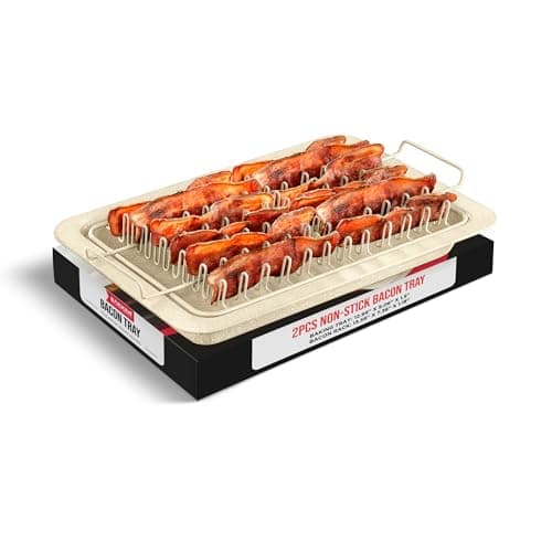 Bacon Tray - 2-Piece Set – Marble Coating - Durable, Non-Stick Cooking Tray for Bacon – White Stone Tray and Carbon Steel Rack
