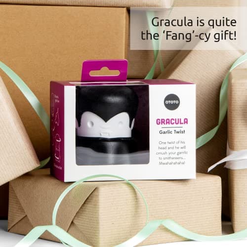 OTOTO Gracula Garlic Crusher, Garlic Mincer, Also for Ginger, Nuts, Chili, Herbs - Twist Top Mincer & Easy Squeeze Manual Press Peeler, Goth Gifts 6
