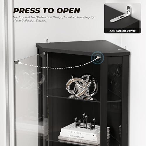 BROTTAR 71" Corner Display Cabinet with Glass Doors, 6 Tier Curio Cabinet with 3 LED Lights & Glass Shelves, Human Body Sensor, Showcase Display Case for Collectibles, Black 7