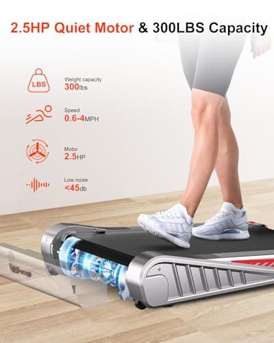 HOMEFITNESSCODE Incline Walking Pad Treadmill Under Desk, Portable Mini Small Treadmill with APP Control & Bluetooth Speaker, 4MPH Compact Quiet for Office & Home, 300 Lb Capacity, Sliver 5
