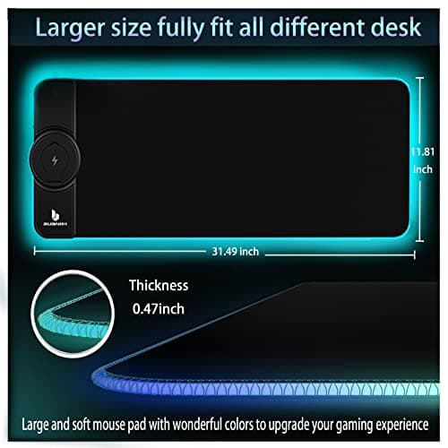 BUANIIH Gaming Mouse Pad, Wireless Charging, 15W Fast, Extended Large Size, 10 Lighting Modes, Office & Gaming, 31.5"X11.8" (Galaxy) 8