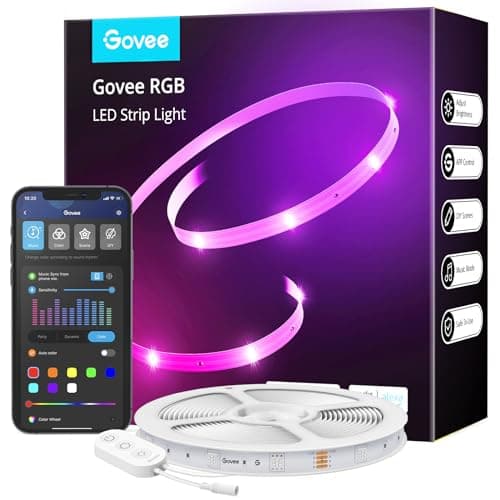 Govee Smart WiFi LED Strip Lights, 50ft RGB Led Strip Lighting Work with Alexa and Google Assistant, Color Changing Light Strip, Music Sync, LED Lights for Bedroom, Home Decor, Easy to Install