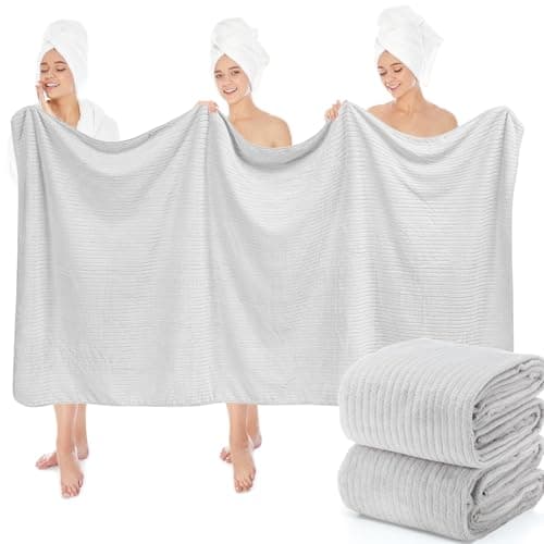 SmoothNovelty 2 Pcs Extra Large Bath Sheets 40 x 80in Oversized Jumbo Bathroom Towel Giant XXL Coral Fleece Beach Sheets Soft Quick Dry Absorbent with Hanging Loop (Light Gray)