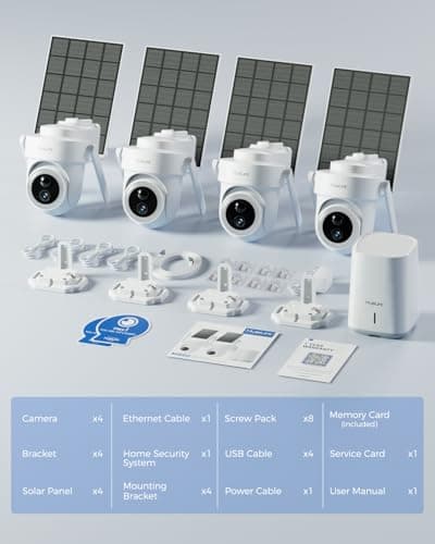 MUBILIFE 4K Security Cameras Wireless Outdoor, No Subscription, 8MP Solar Powered Cameras for Home Security, 64GB Local Storage, AI Auto Tracking, Color Night Vision, 2.4&5GHz WiFi, 4-Cam Kit 9