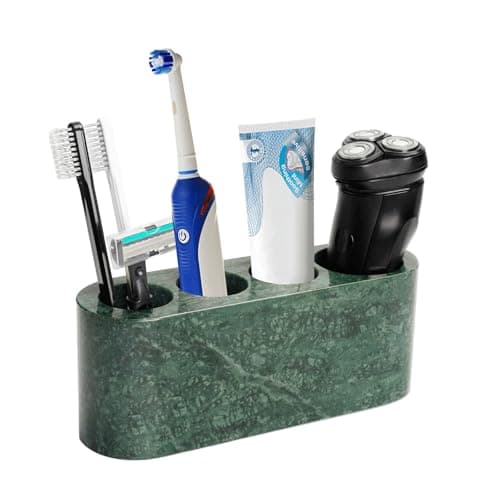 BCS Toothbrush Holder for Bathrooms, 4 Slots Marble Toothbrush and Toothpaste Holder Stand Bathroom Organizer Countertop for Electric Toothbrush, Floss, Razor, Comb - Italy Green