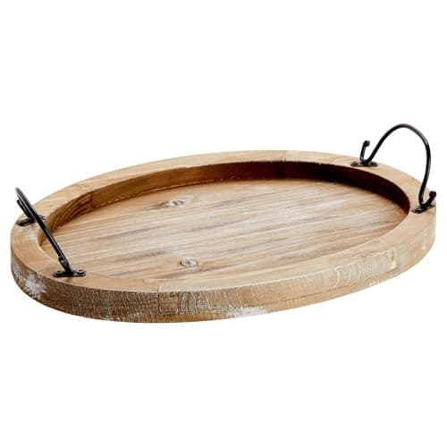 Farmlyn Creek Serving Tray for Coffee Table Decor - 15.8" x 10.8" x 1.3", Oval, Wood Color, Rustic - Decorative Wooden Tray with Handles - Farmhouse Table Decor 7