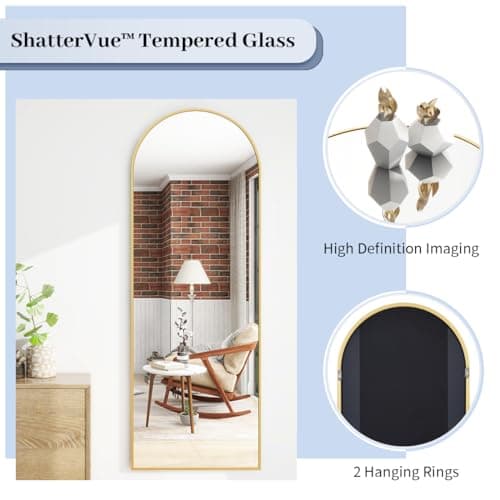 BEAUTYPEAK 64"x21" Arch Floor Mirror, Full Length Wall Hanging or Leaning Arched-Top Full Body Mirror with Stand for Bedroom, Dressing Room, Gold 5