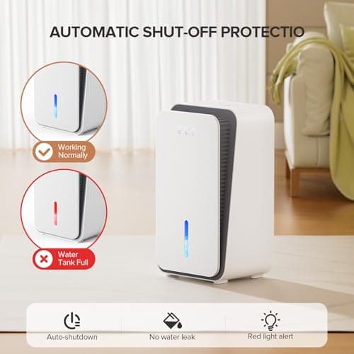 Onsekin Dehumidifier for Home, 1000 sq.ft Dehumidifier with Auto Shut Off, 7-Color LED Light Built-in Aromatherapy Diffuser, Ultra-Quiet Dehumidifiers for Bedroom, Bathroom, Basement (Pale White) 6