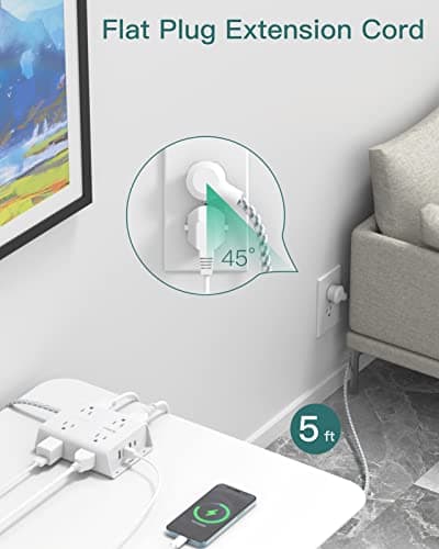 Surge Protector Power Strip - 8 Widely Outlets with 4 USB Ports(1 USB C Outlet), Addtam 3-Side Outlet Extender Strip with 5Ft Extension Cord, Flat Plug, Wall Mount for Dorm Home Office, ETL Listed 7