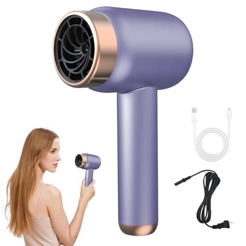 Cordless Hair Dryer for Women with Battery,Rechargeable Blow Dryer,3 Speed Fast Drying Portable Hair Dryers,Portable Wireless Hair Dryer,Low Nois USB Rechargeable Blow Dryer for Travel and Home(Puple)