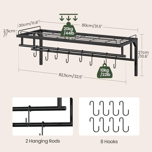 CHOEZON Hanging Pot Rack, Wall-Mounted Pot Rack, Kitchen Cookware Organizer, Metal Pot and pan Organizer Holder, for Cookware, Utensils Organization, Black TPR38BB 4