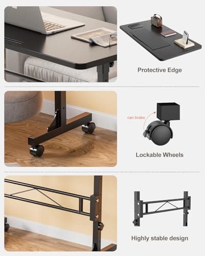 Amztabler Small Standing Desk Adjustable Height, Mobile Stand up Desks with Wheels, 32 Inch Portable Rolling Small Computer Desks, Portable Laptop Desk Black 6