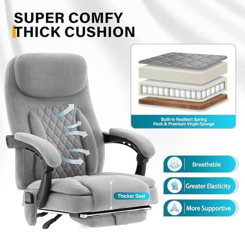 6-Point Massage Ergonomic Office Chair with Heated, Footrest & 45Reclining High Back, Big and Tall Executive Desk Chair 500LBS, Thick Cushion for Home Office, Grey 5