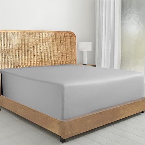 California Design Den 100% Organic Cotton Fitted Sheet Full Size Only, Percale, Deep Pocket, Lightweight, Snug-Fit, Easy Use Full Fitted Sheet, 1 Pc Fitted Full Sheet Only (Light Grey)