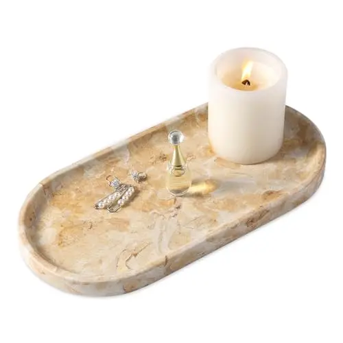 Koville Egypt Natural Marble Tray, 12"x6" Vanity Decorative Tray for Countertop Organizer, Catchall Tray for Perfume, Candles, Jewelry Dish