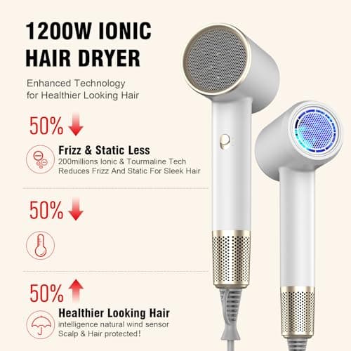 Hair Dryer Fast Dry Professional Ionic Hairdryer, Super Compact & Lightweight with Even Heat Anti-Static, Frizz-Control, Quick Drying, Energy Saving, Hairdryers for Women & Man 4